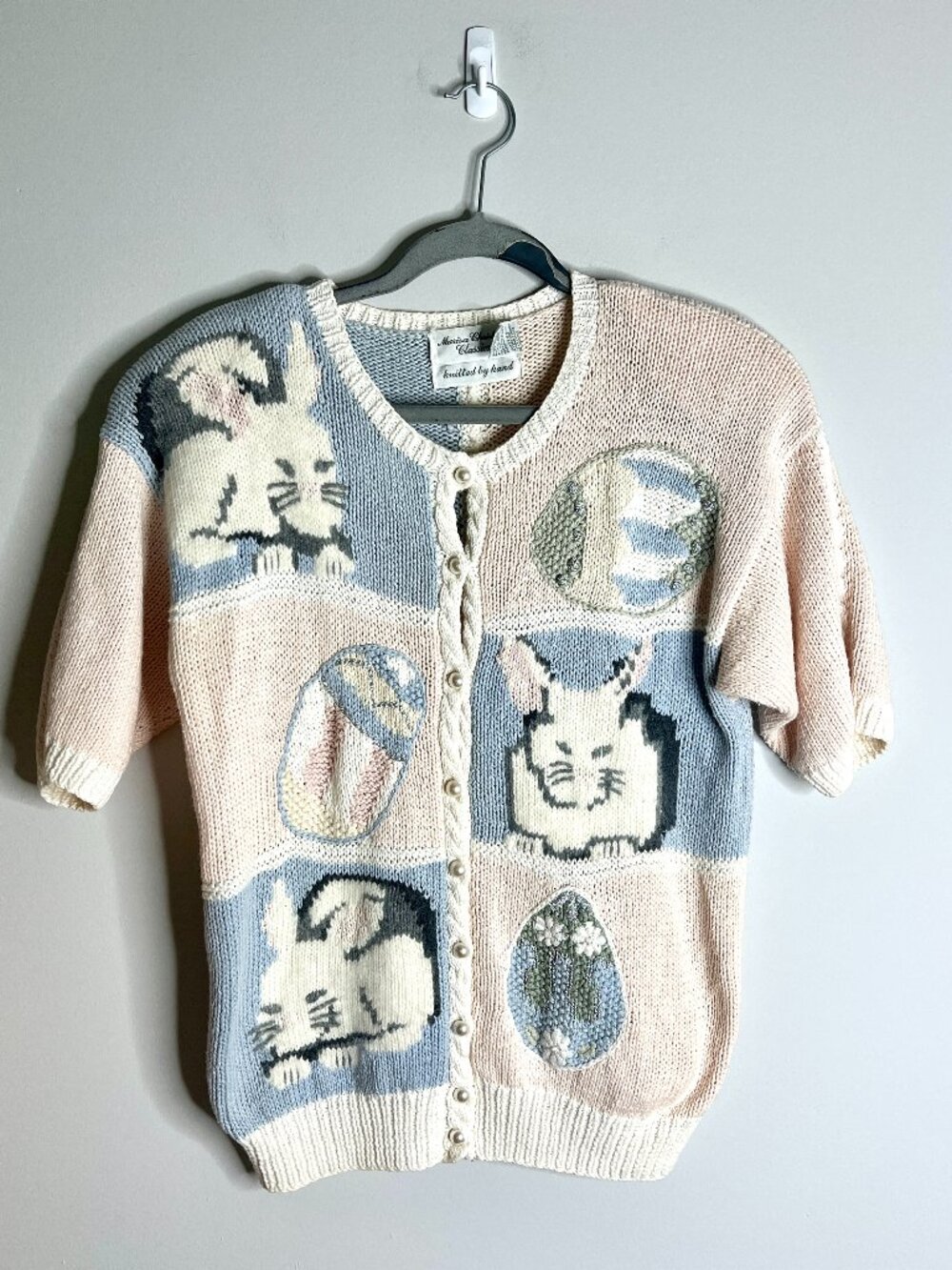 Vintage Marisa Christina Easter Grannycore Hand Knit Cardigan Sweater 3D Sz MP